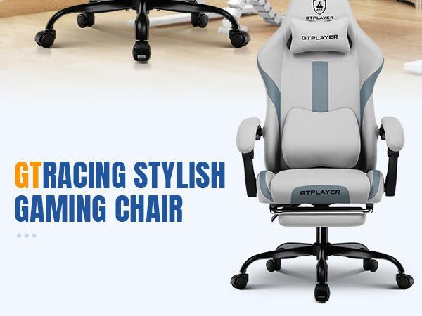 【New Year Sale】GTPLAYER Gaming Reclining Swivel Chair, Breathable Fabric Memory Foam Pillow, Smooth Rolling Swivel w/ Premium Spring Cushion