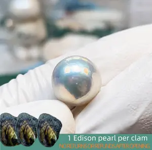 【Joey】Glacier Edison Pearl（1 Edison pearl per clam） Freshwater 10-13mm White/Pink/Blue Round Edison Pearl｜Live Opening Non-Refundable NO RETURNS OR REFUNDS AFTER