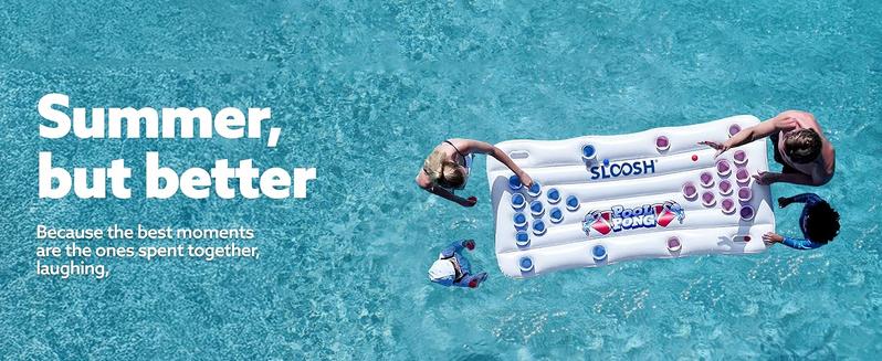 SLOOSH Pool Toys Games Set - Pong Toss Game Water Toys for Adults Kids Family Games, Inflatable Floats Lounge Raft Floating Swimming Pool Accessories 6x3 FT Table with 10 Pong Balls for Parties 4th of July