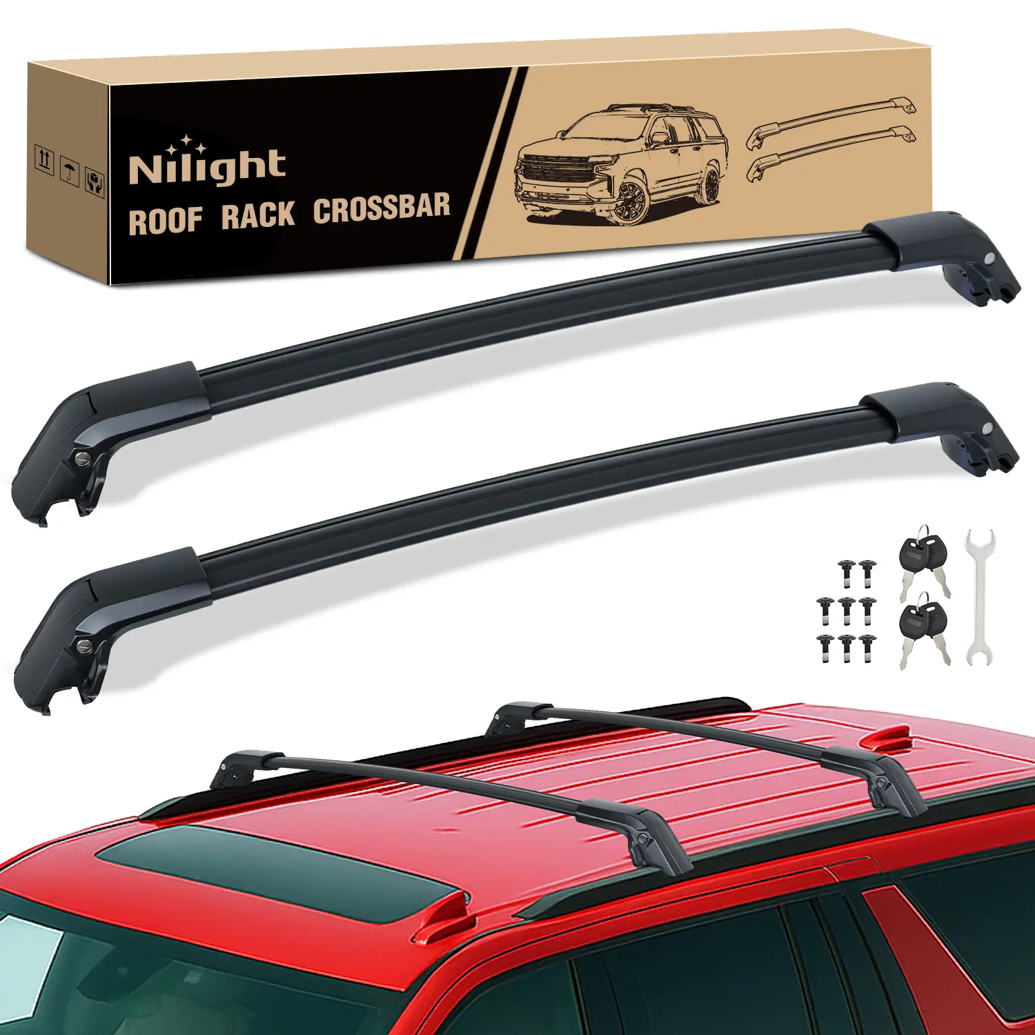 Nilight Roof Rack Cross Bars Compatible with Chevrolet Tahoe Suburban GMC Yukon Cadillac Escalade 2021 22 23 2024, Adjustable Aluminum Car Crossbars for Cargo Carrier Luggage Box Kayak Tent Snowboard Truck Rack Roof Ladder Rack Car Accessory fathersdaygif