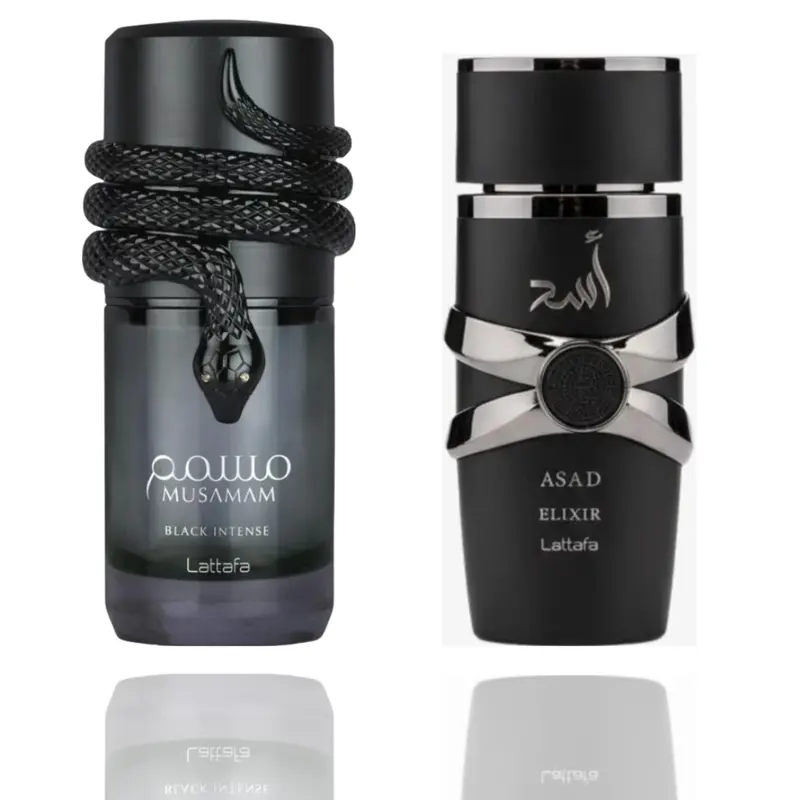 Lattafa Men's Asad Elixir & Musamam Black Intense Luxurious Fragrances - 2-Piece Bundle Set with Powerful Aroma, Bold Finish