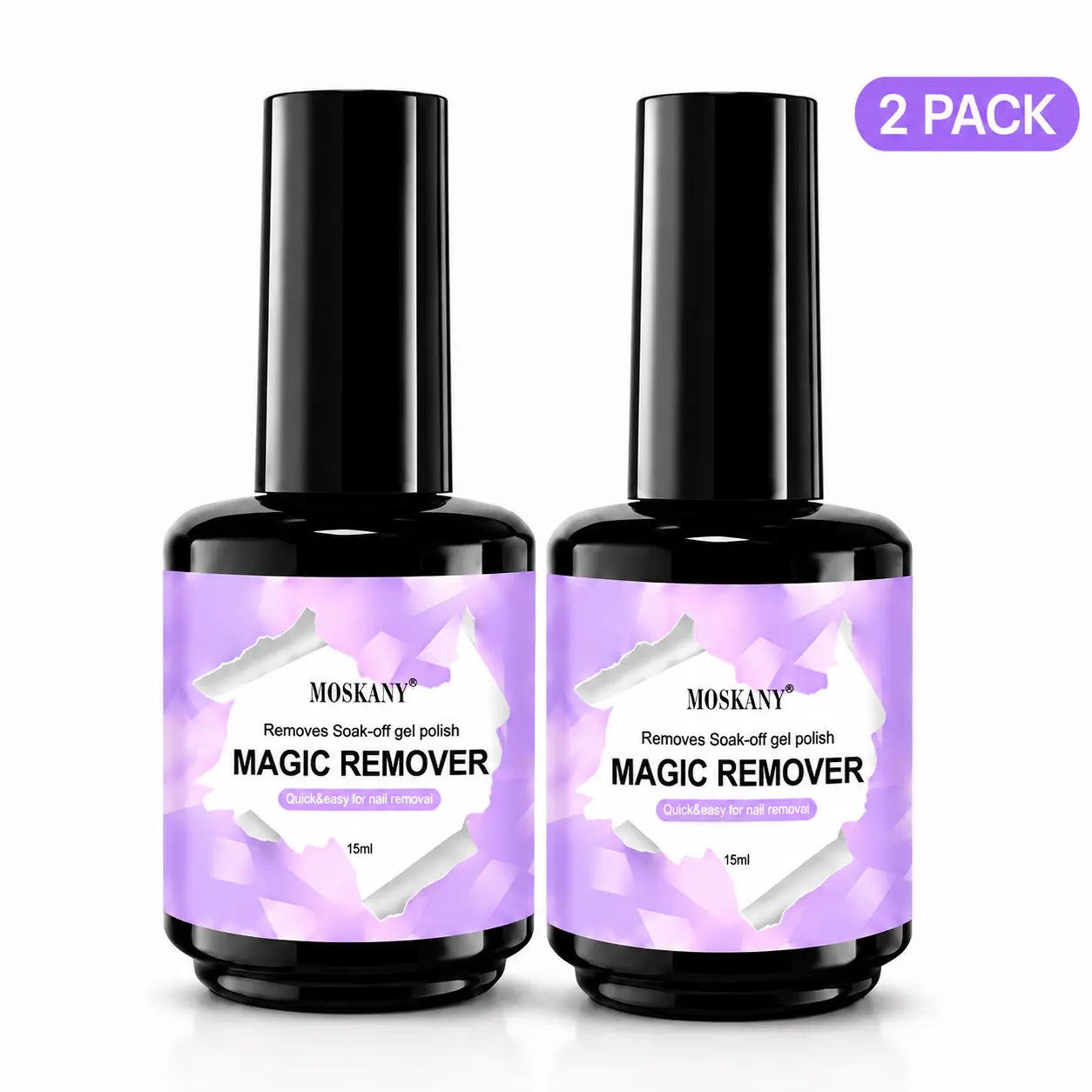 Fast Removal Gel Nail Polish Remover (2 Packs, 15ml Each) with Brush Applicator, Soak-Method Formula, Works in 3-5 Minutes for UV Nail Polish, Manicure Care Beauty Product, Nail Care, Cosmetic