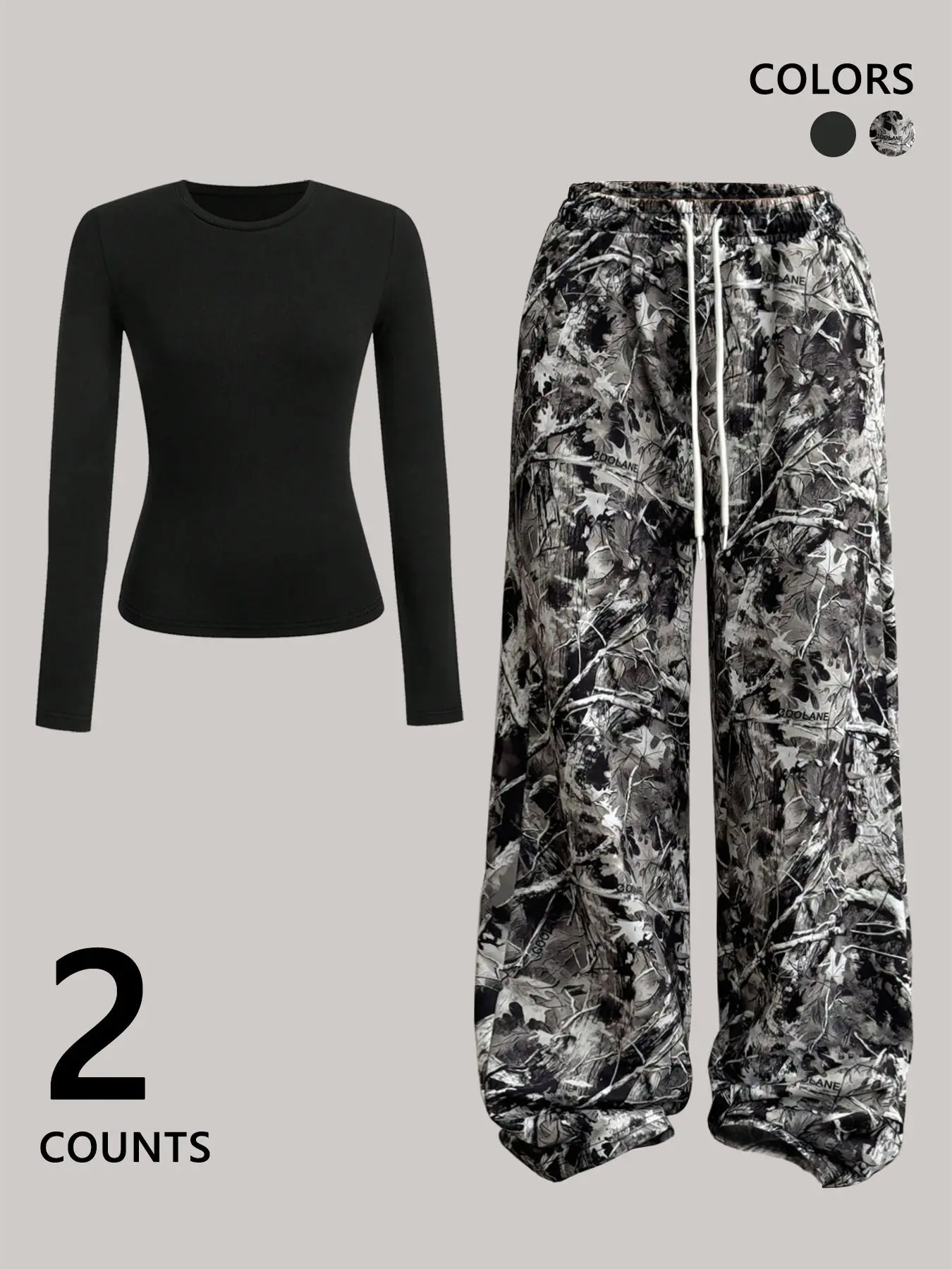 Women's Tree Print Graphic Pants & Long Sleeve Short Top Two-Piece Set , Slim-Fit Fitted Streetwear, Casual Fashion Trend Outfit Womenswear