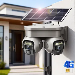 Solar-Powered Outdoor Security Camera, no WiFi needed. Operates on 4G LTE, with integrated SIM card, dual lenses for 360° panoramic view, motion detection notifications. A complete wireless home surveillance system with solar panel included.