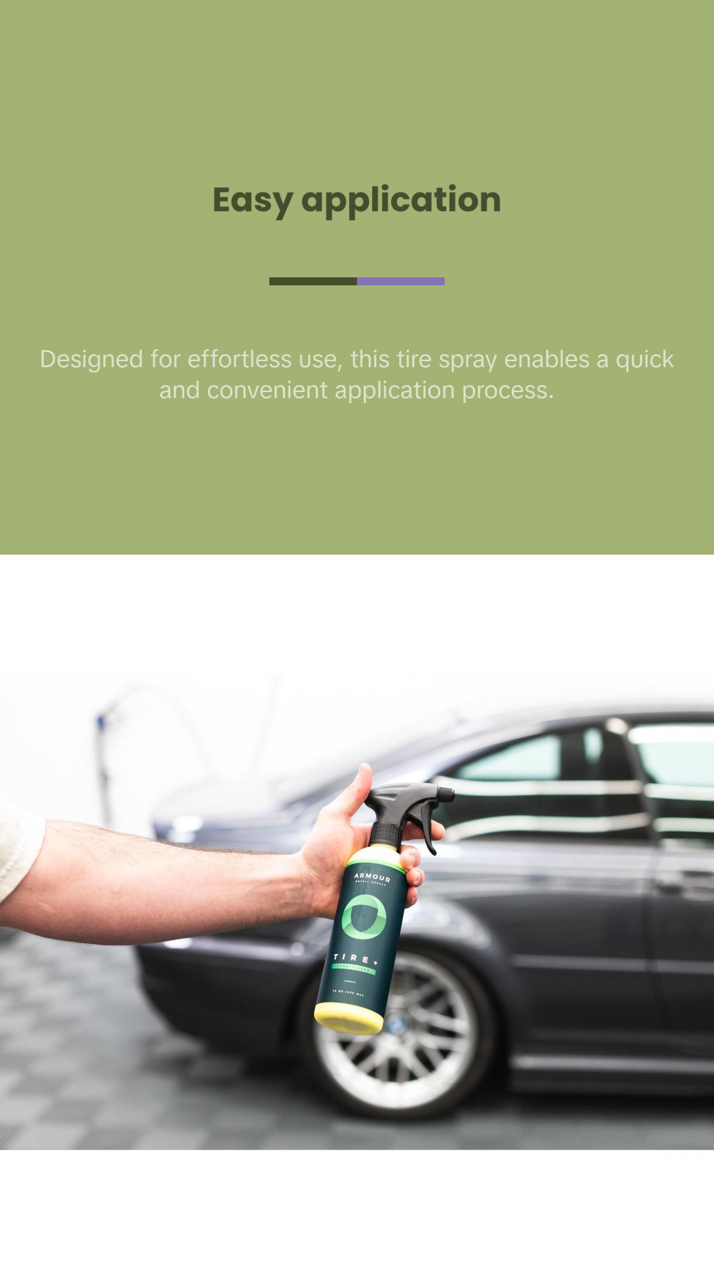 Armour Detail Supply - Tire+ Wet Tire Shine, Water-Based Tire Shine Spray for Lasting Shine, All Tires, Non Greasy, Durable and Hydrophobic