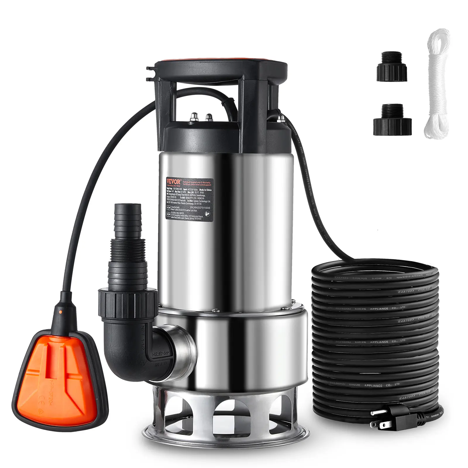 【Summerfinds】VEVOR 1HP Sump Pump 4020GPH30FT Lift Stainless Steel Submersible Sludge Pump with 26FT Power Cord Automatic ON/OFF Float SwitchDrain Clean/Dirty Water for Basement Flood Pool Pond Garden Hot Tub, Pump Sewage Pumps