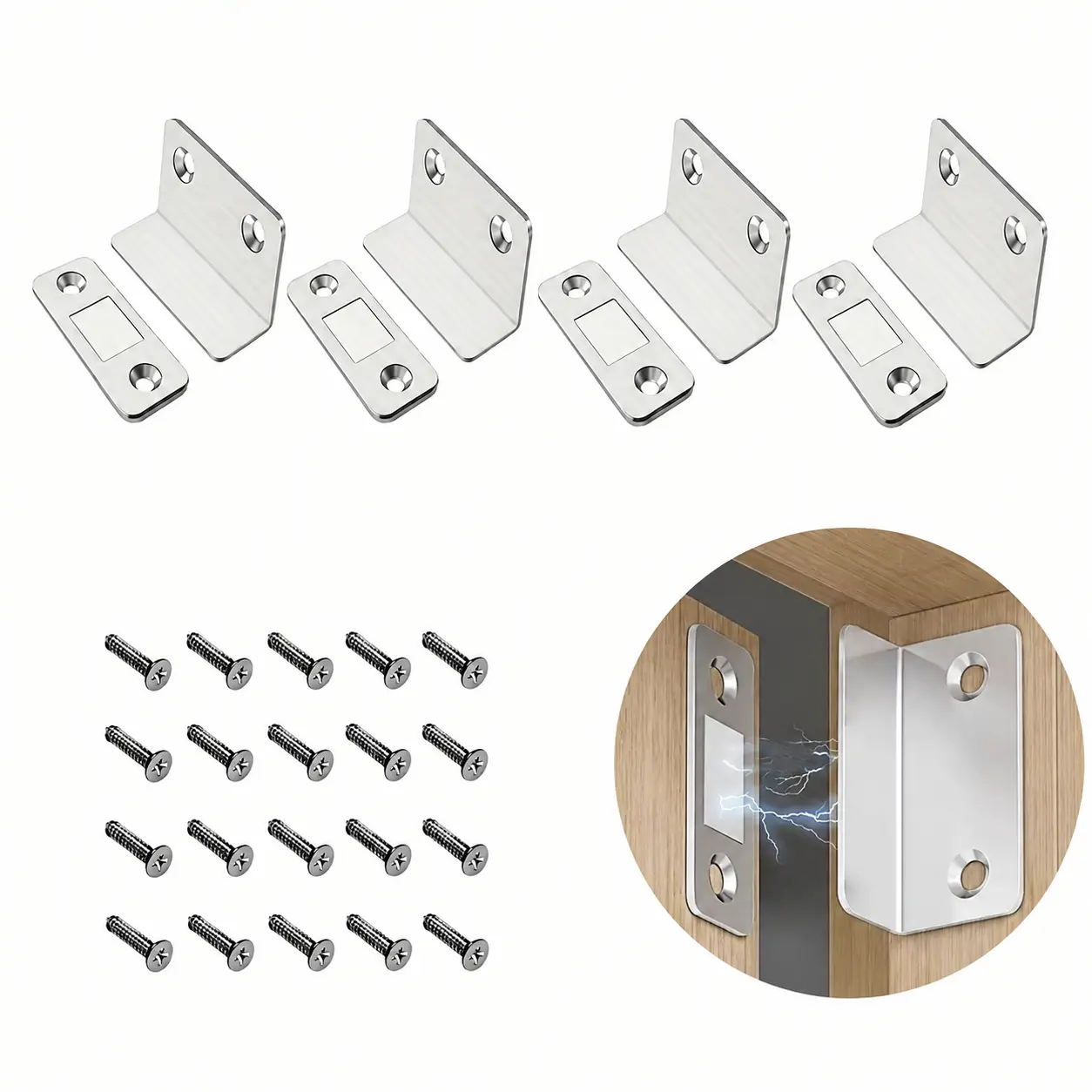 4 Pack Alloy Magnetic Cabinet Catches, Drill-Free Strong Adhesive Hidden Latch for Cabinets & Wardrobes