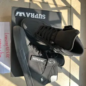 Supra Men's Vaider All Black Silver Tail Cowhide Canvas High Top Limited Edition Skate Shoes