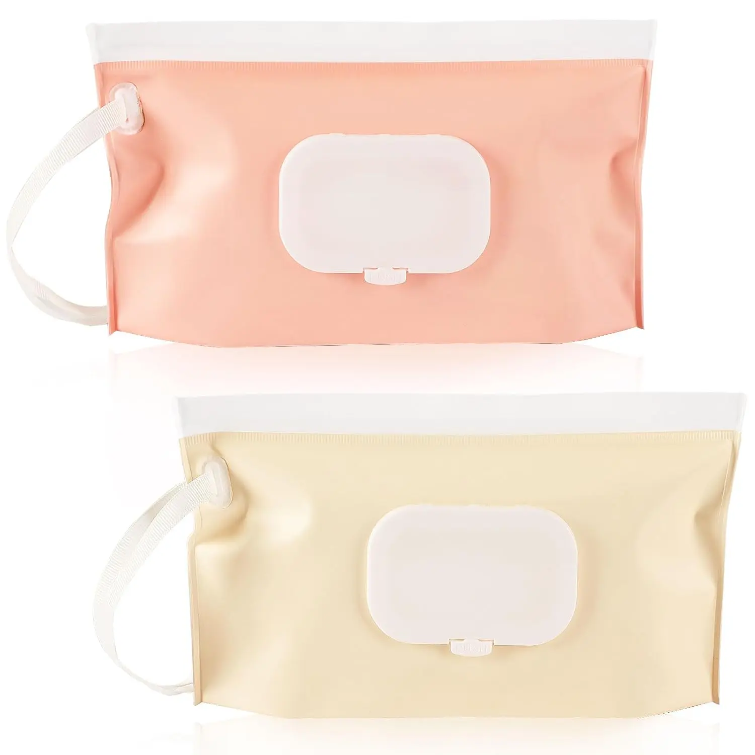 2 Pack  Wipes Dispenser, Portable Refillable Wipe Holder  Wipes Container Travel Wipes Case  Wet Wipes Pouch (Cream, )
