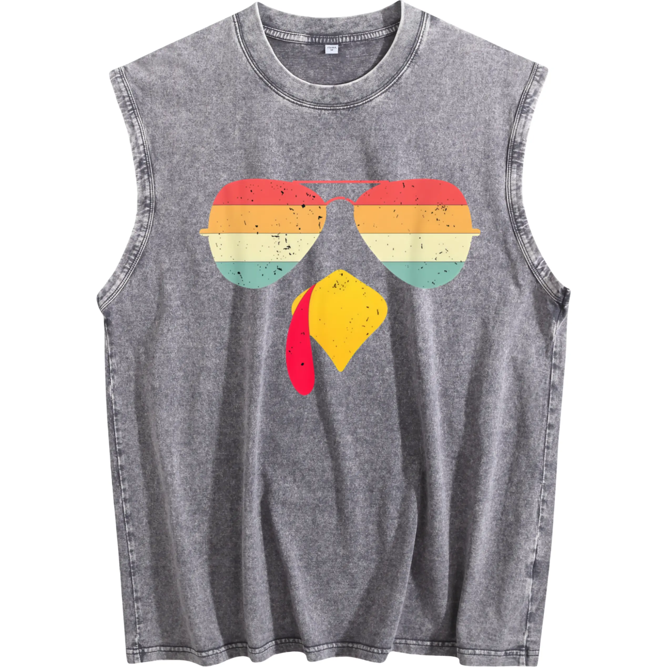 Funny Thanksgiving Men’s Sleeveless Vest – Cool Turkey Face with Sunglasses, Washed Look