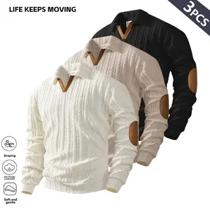 Men’s Geometric Print Knit Golf Sweater – Jacquard Sweatshirt Casual Long Sleeve Top, Breathable Stretch Fabric, Solid Color Regular Fit for Spring/Autumn Outdoor & Everyday Wear, Soft Pullover, Street Style, Comfortable Feel, Men’s Gift