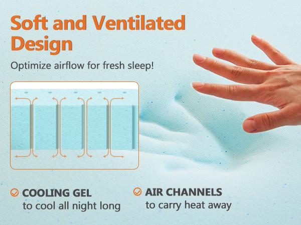 Memory Foam Mattress Topper with Removable Soft Cover, Thick Gel Infused Cooling Toppers Pad for King Size Bed, Sleeper Sofa, RV, Camper, CertiPUR US Certified, Ventilated