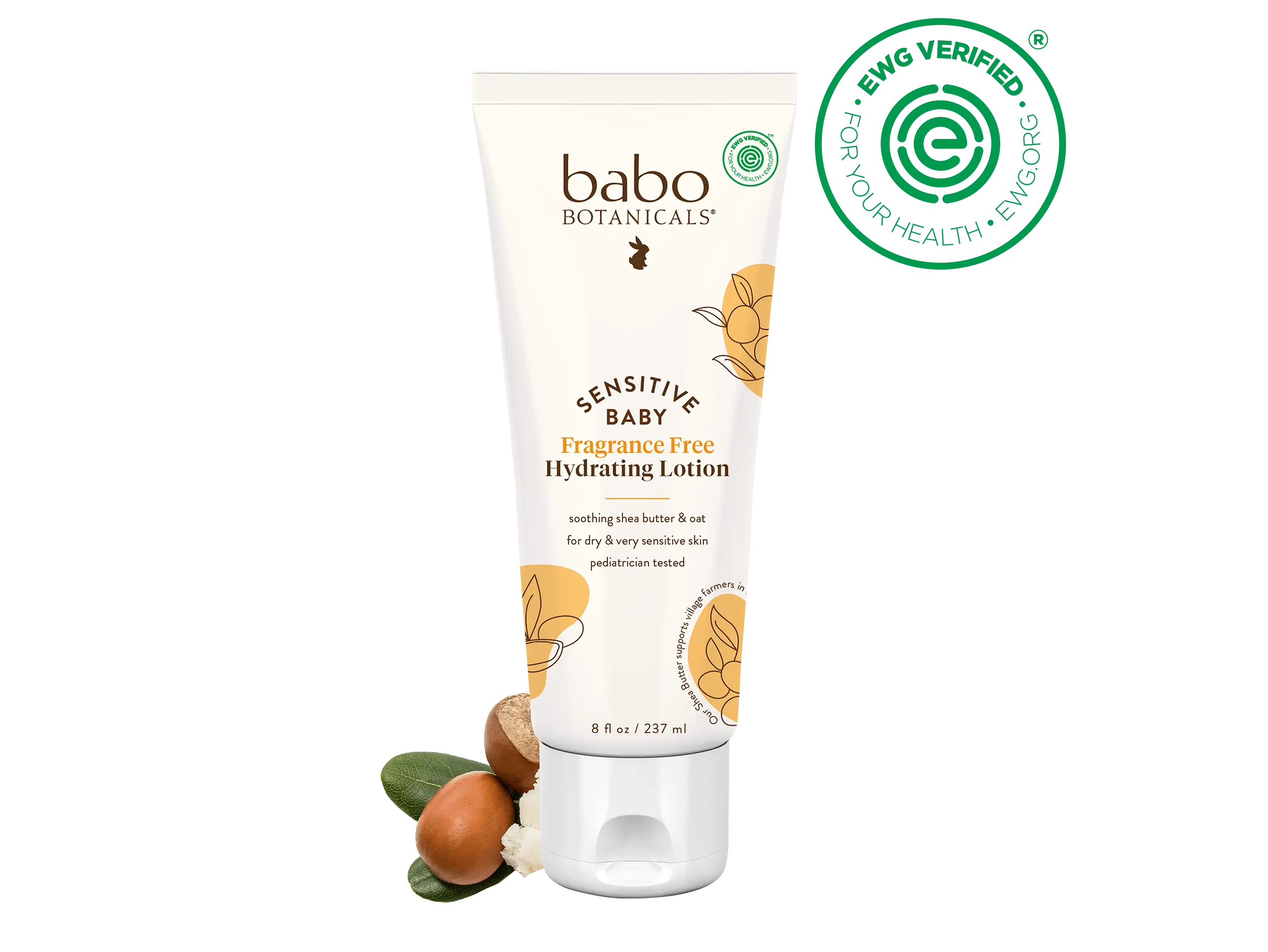 Babo Botanicals Sensitive Baby Fragrance Free Hydrating Lotion – Made with Plant-Based Ingredients – Soothing Shea Butter & Oat – For Dry & Very Sensitive Skin –Pediatrician Tested – EWG Verified – 8 fl oz (237 ml)