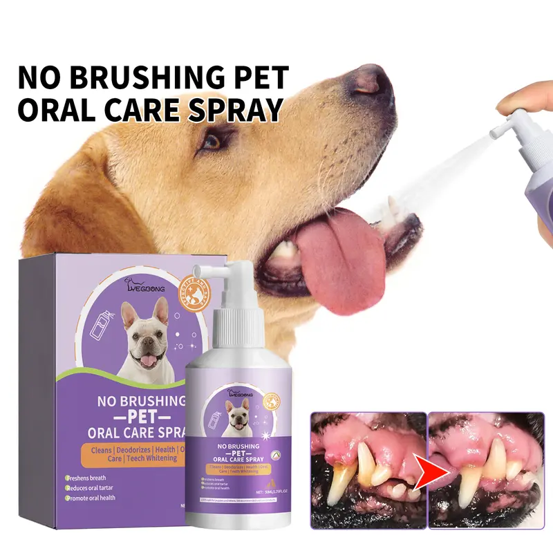 Upgraded PET Dog Dental Care Spray, Vet-Recommended Breath Freshener & Teeth Cleaning Spray, Eliminate Bad Breath, Relieve Gum Redness & Infections, Reduce Plaque & Tartar, No Brushing 50ML