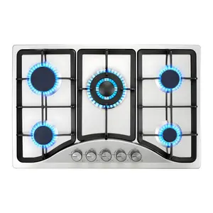 30-inch Gas Cooktop, 5 Burners Built-in Gas Stove Top, Max 12250BTU NG/LPG Convertible Stainless Steel Natural Gas Hob, with Thermocouple Protection for Camping, RV, Apartment