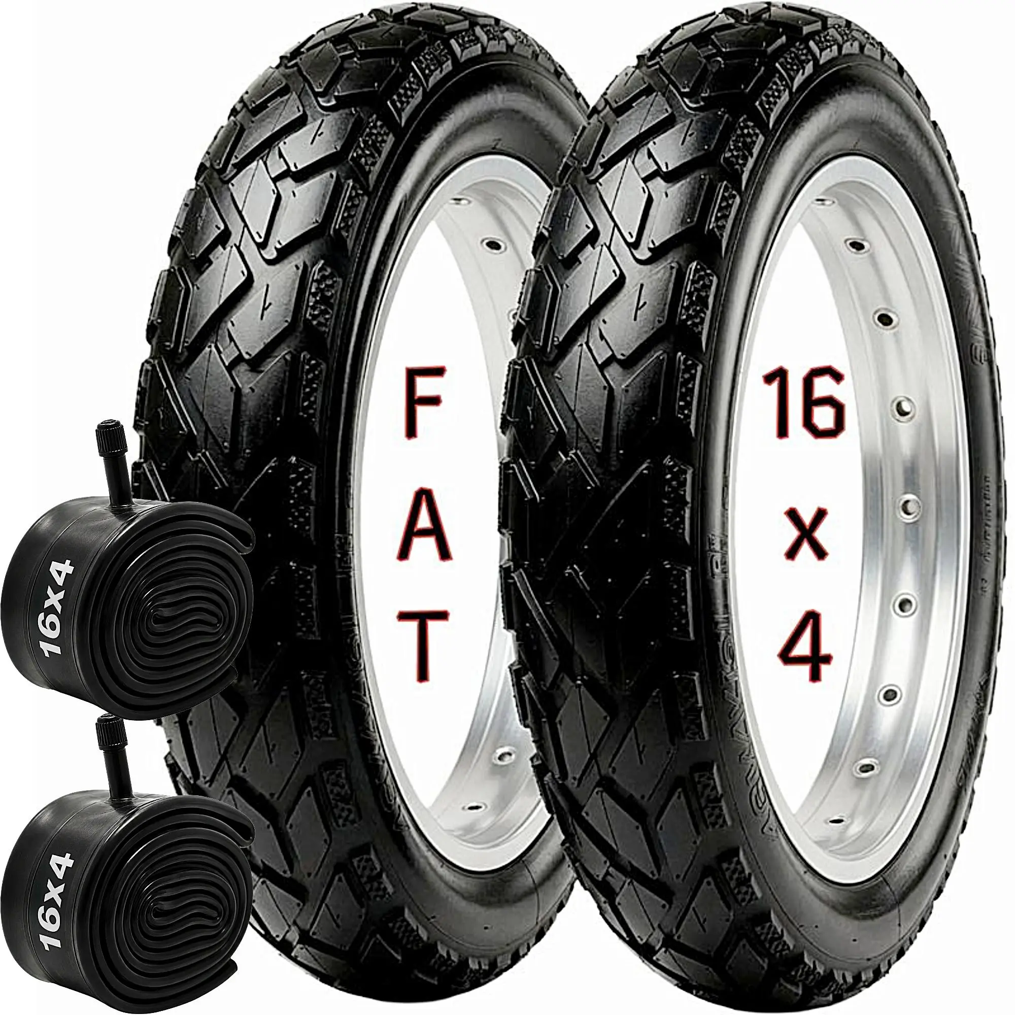16x4 Fat Tire Set for E-Bikes & Bikes – Heavy-Duty Non-Foldable Wire Bead Tire, Thick Construction, Durable Power Grip, Smooth Ride, Strong Traction for Gravel, Sand, City Roads