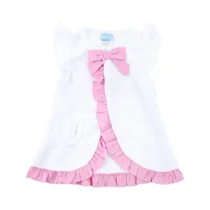 Pink Check Swim Cover Up - Cute Girls Terry Cloth Coverup with Bow