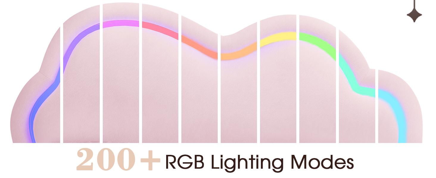 AMERLIFE LED Bed Frame with Adjustable Cloud Headboard, Velvet Upholstered Platform Bed, No Box Spring Needed, Easy Assembly/Christmas Gift/Best Gift Ideas