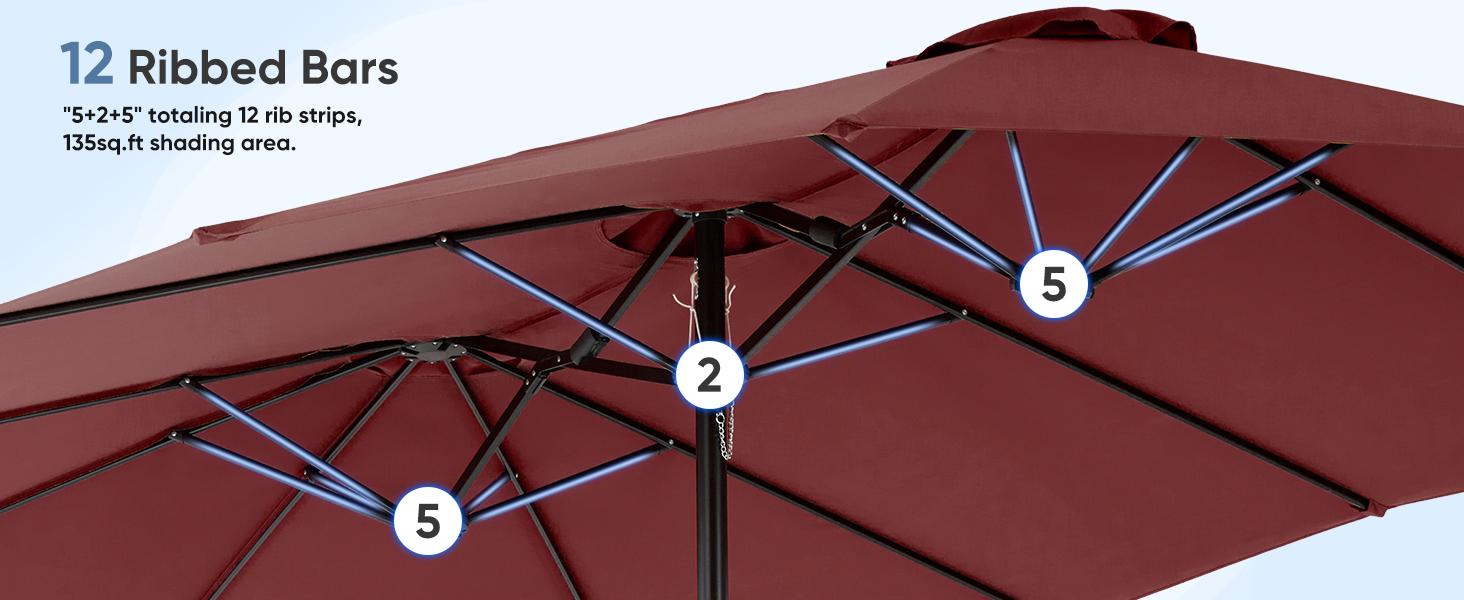 15ft Large Patio Umbrella with Base Included, Rectangle Table Umbrella Outdoor Patio, Outside Umbrellas for Deck, Market, Backyard