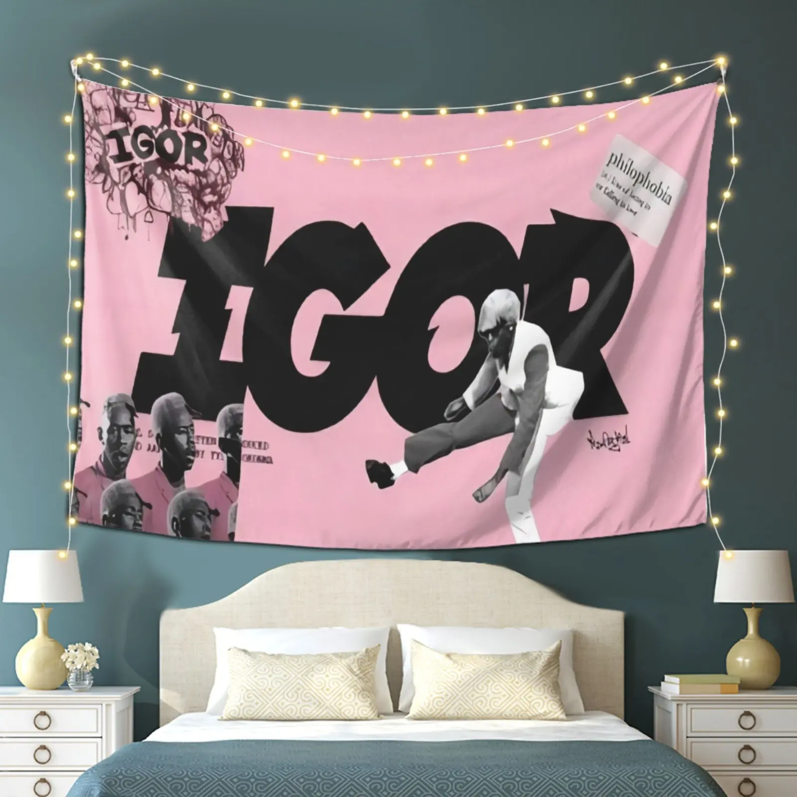IGOR Hip-Hop Album Cover Knit Polyester Tapestry - Geometric Letters Design, Waterproof Transverse Wall Hanging, Durable Synthetic Polyester Fabric Traditional Figure Indoor Decor, Machine Washable Living Room Souvenir, No Electricity Needed