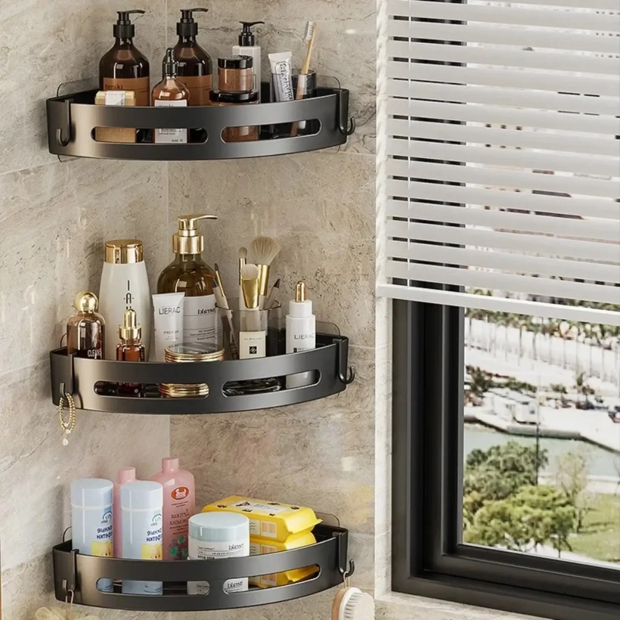 3PCS Adhesive Suction Wall-Mounted Shower Caddy Organizer Set - No-Drill, Waterproof Bathroom Shelf with Shampoo/Conditioner & Towel Holder for Easy Storage Installation, Bathroom Caddy Organizer, Adhesive Suction Racks