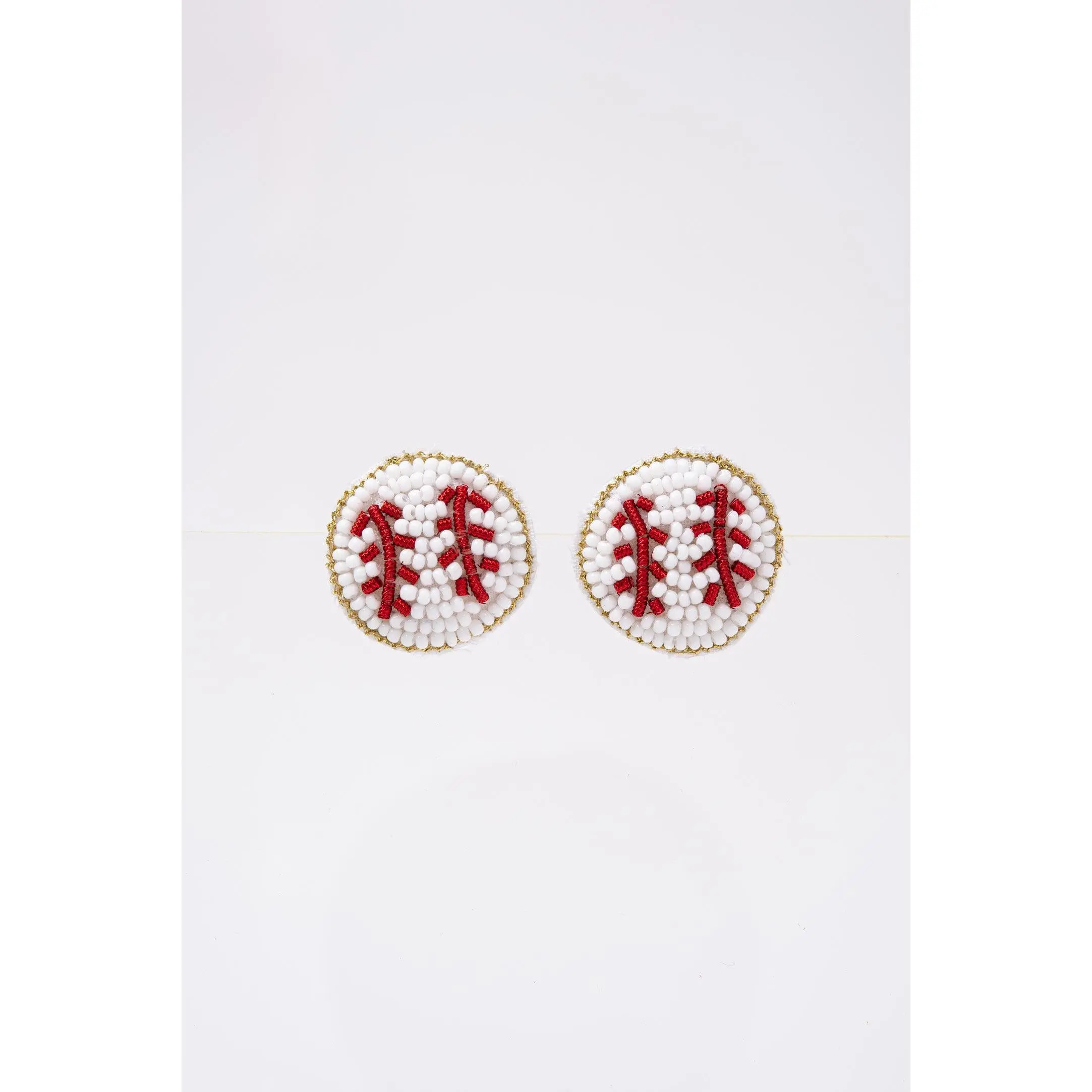 Gia Baseball Beaded Embroidery Stud Earrings