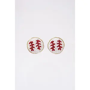 Gia Baseball Beaded Embroidery Stud Earrings