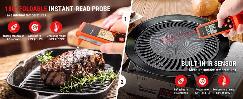 Specialty Kitchen Utensils– ThermoPro 2-in-1 Instant Read + Infrared Thermometer with Meat Probe, Non-Contact Laser for Cooking, Kitchen, HVAC, Pool, Measuring Utensils(Not for Human) Food Grill