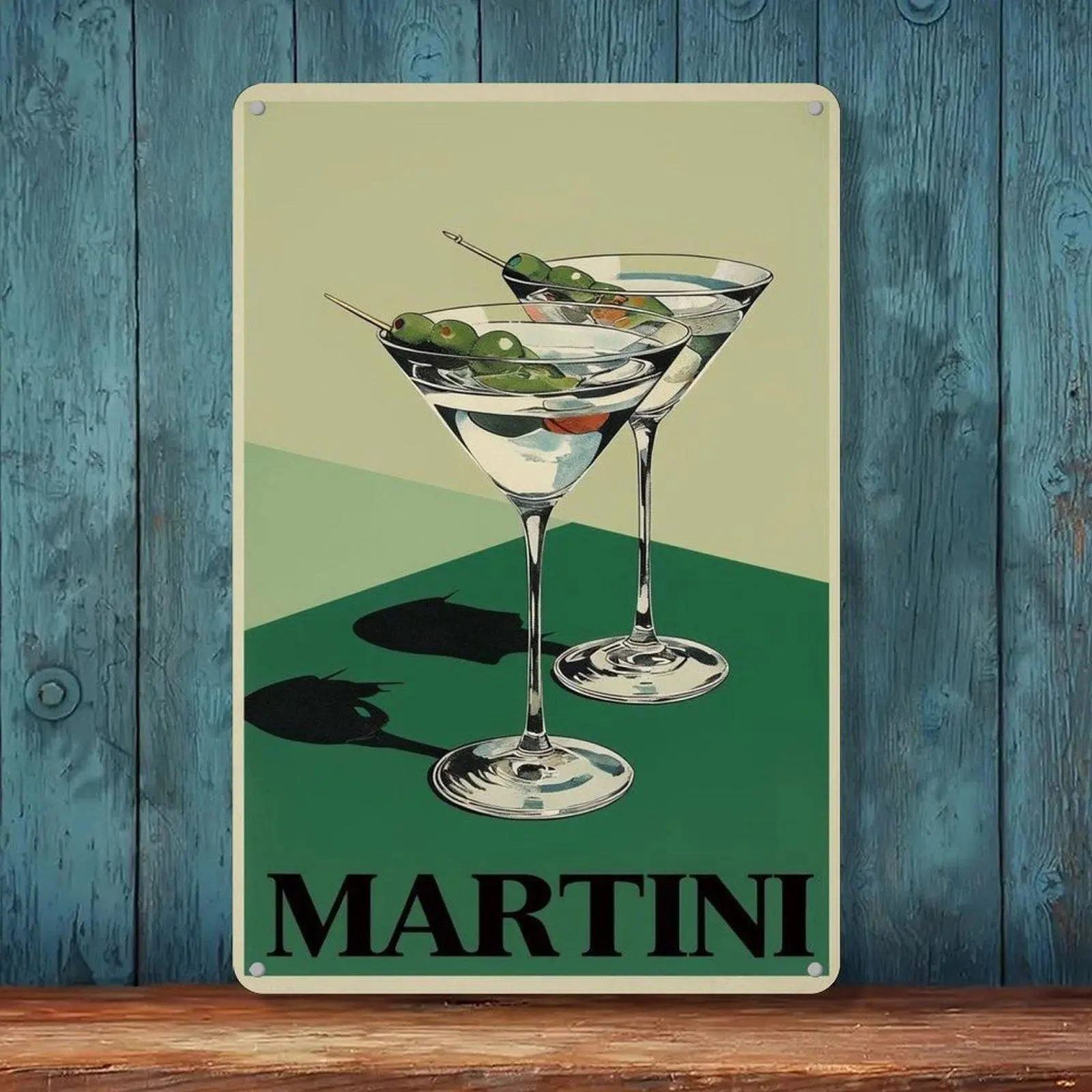 Martini Two Olive Cocktail Glass Retro Mid Century Tin Sign 8x12in Bar Pub Vintage Wall Decor Metal Tin Sign