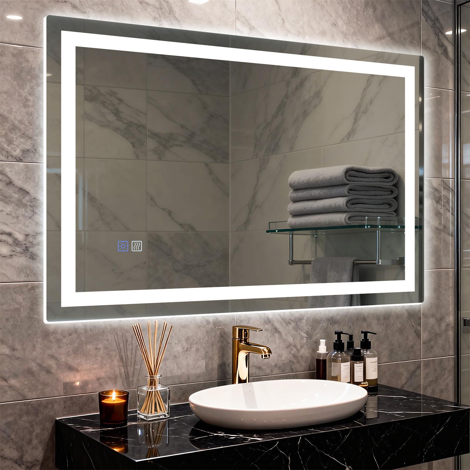 HYPERLITE Dimmable LED Bathroom Mirror with Anti-Fog, 36x28 Inch Shatterproof Tempered Glass Vanity Mirror, Memory Setting, Illuminated Wall Mirror for Bathroom Dressing Area SpringGlowUp 48*32 60*36 32*24 36*24