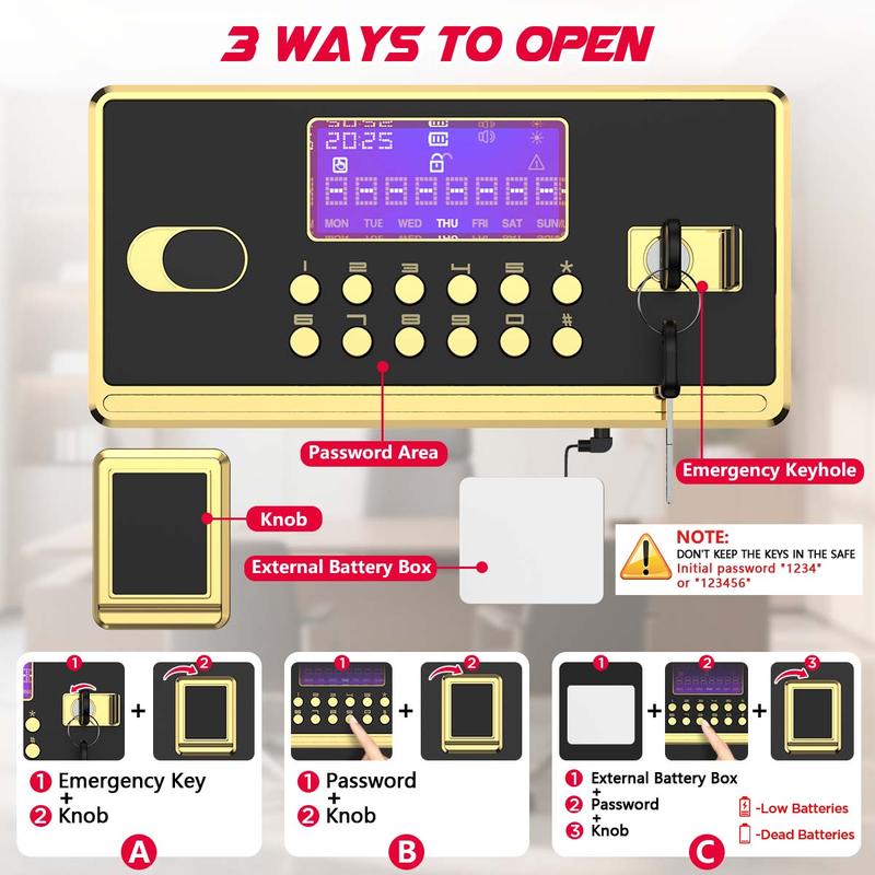 RXDSAFE Large Safe Box with Digital Keypad, Electronic Lock, Smart Alarm System, and Dual Security Includes Fireproof Bag & Inner Locking Cabinet for Home, Office, and Business
