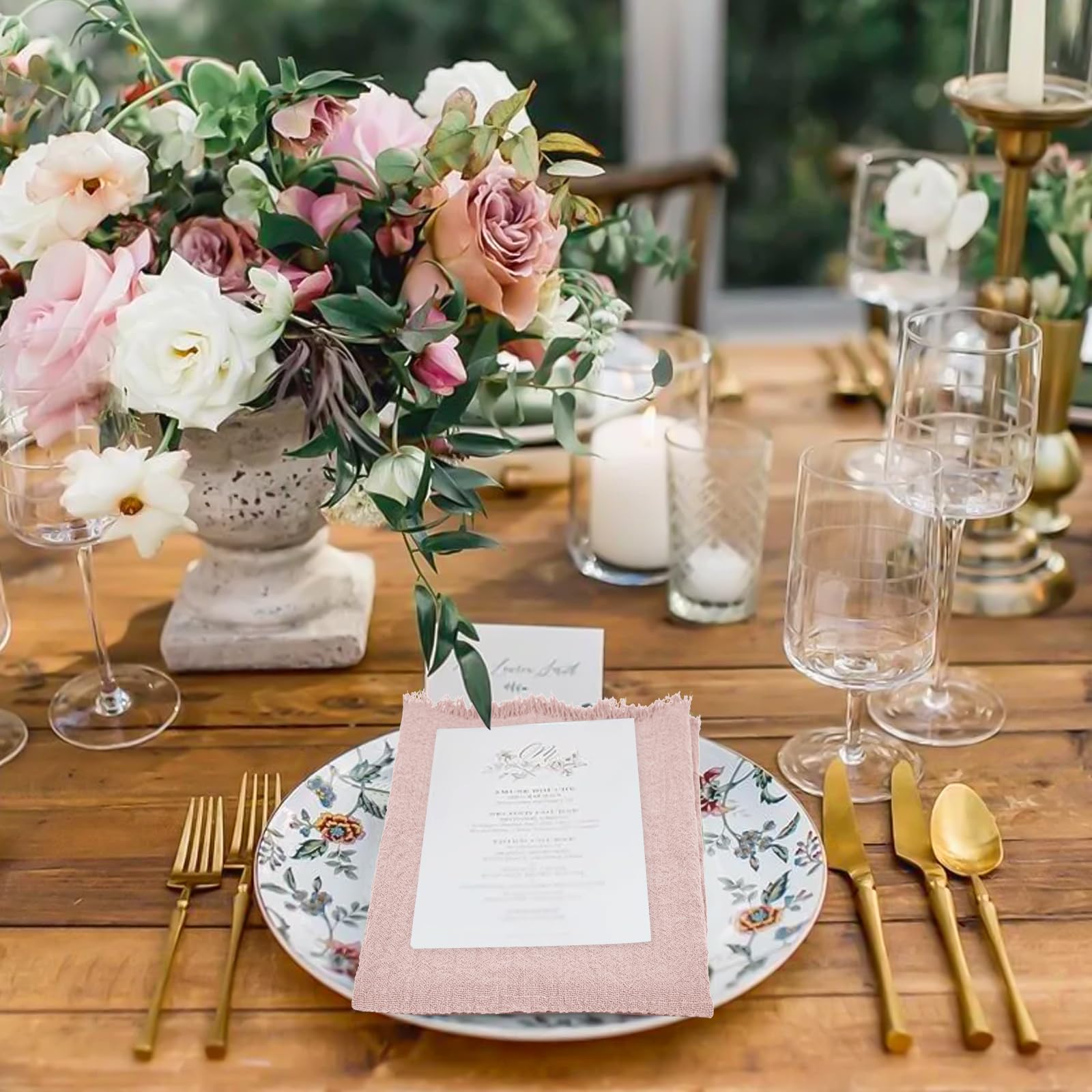 MTREO 24 30 36 60 72 Pack Napkins Cotton Linen Napkins 16 x 16 Inch Cloth Napkins Handmade with Fringe Soft Napkins Cloth Washable Rustic Dinner Napkins Cloth for Wedding Party Dinner Table