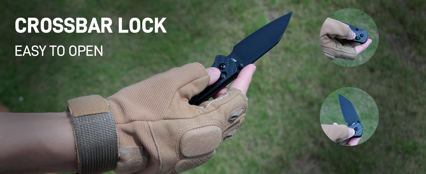 CJRB Hectare Pocket Folding Knife with AR-RPM9 Steel Blade and Black Carbon Fiber Handle, EDC Gear for Camping, Hunting, and FathersDayGift