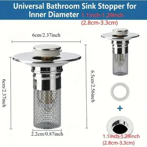 Universal Pop-Up Sink Drain Stopper Stainless Steel Filter Basket Bathroom Sink Strainer Drain Protector Easy Installation Durable Long-Lasting