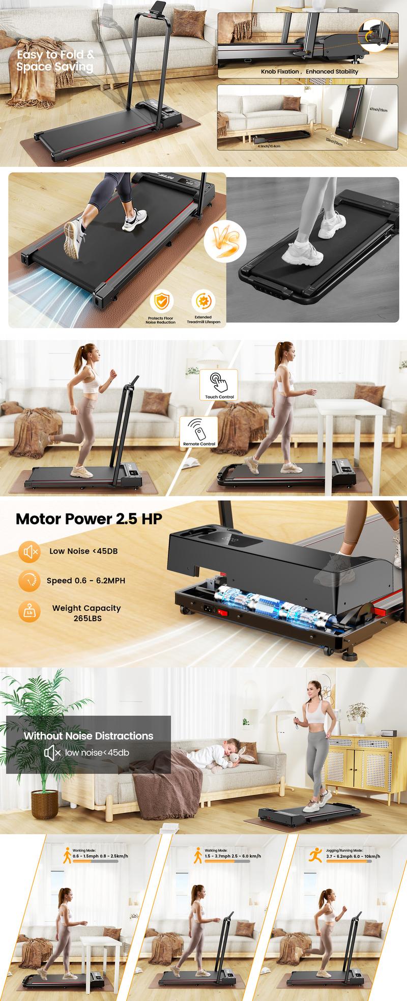 【Home/Office Exercise】Walking Pad Under Desk Treadmill , 3 in 1 Portable Folding Walking Jogging Running Machine with Remote Control & LED Display for Home/Office, Larger Running Area, Quiet for Fitness in Small Spaces
