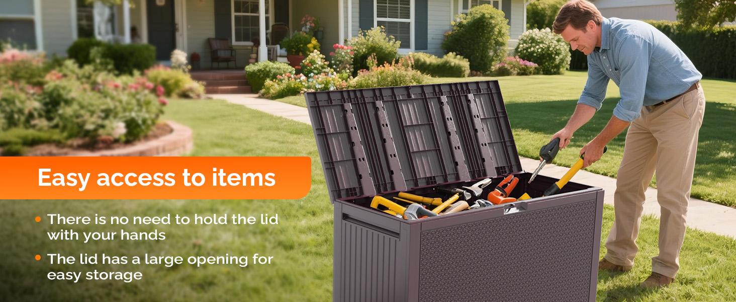 VINGLI 90 Gallon Outdoor Storage Box, Lockable Plastic Storage Containers with Lid, Patio Deck Box Furniture for Garden, Pool, Balcony, Yard