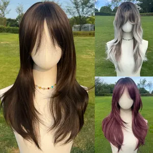 SMILCO 26" Micro Curly Tea Black Synthetic Wig with Curtain Bangs Glueless Natural-Looking Scalp Full Machine Cap SM8015 Adjustable Straps & Breathable Cap Vibrant Color & Soft Texture