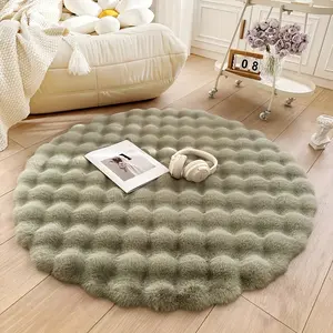 1PC 35x35 Inch Cloud-Like Plush Round Faux Rabbit Fur Area Rug, Fluffy Bubble Shag Thick Pile Soft Floor Mat, Non-Slip Modern Home Decor for Living Room Bedroom Nursery, Cozy Stylish Accent Rug, Christmas Gift for Home Decoration