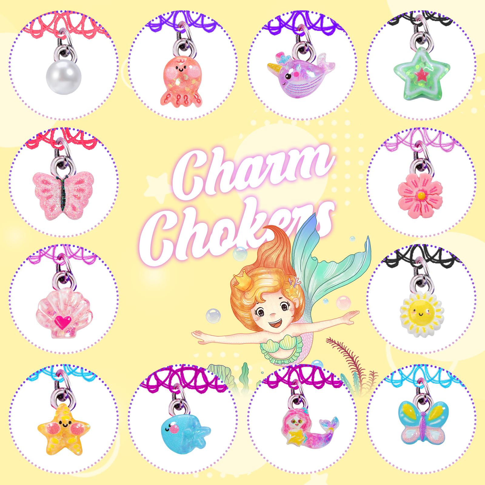 Pinksheep 12Pcs Choker Necklace Set, Pendant Charm Chokers Henna Tattoo Stretch Elastic for Dress up