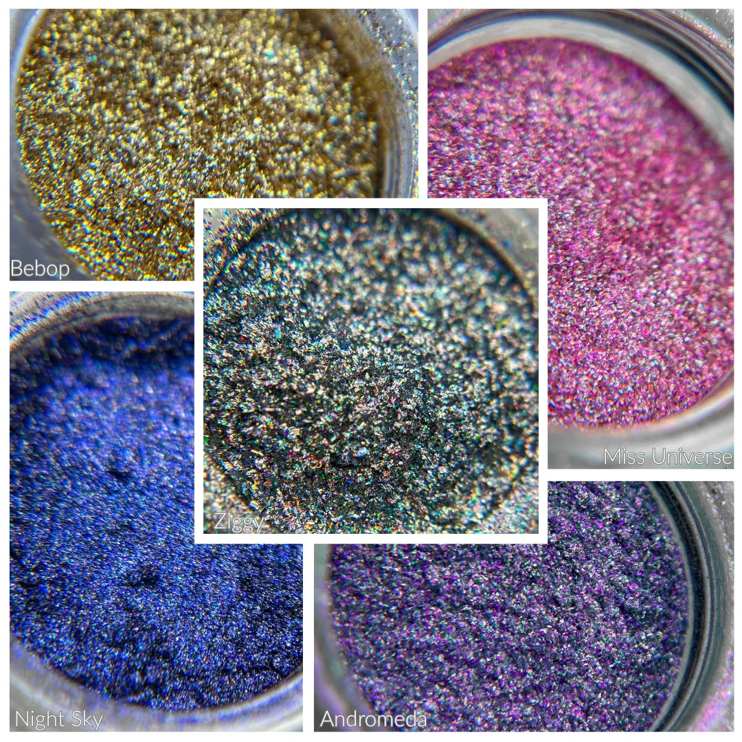 Holographic Loose Pigment Bundle – Full Collection (5 Color Shifting Multidimensional Sparkle Eyeshadows) by Slayfire Cosmetics
