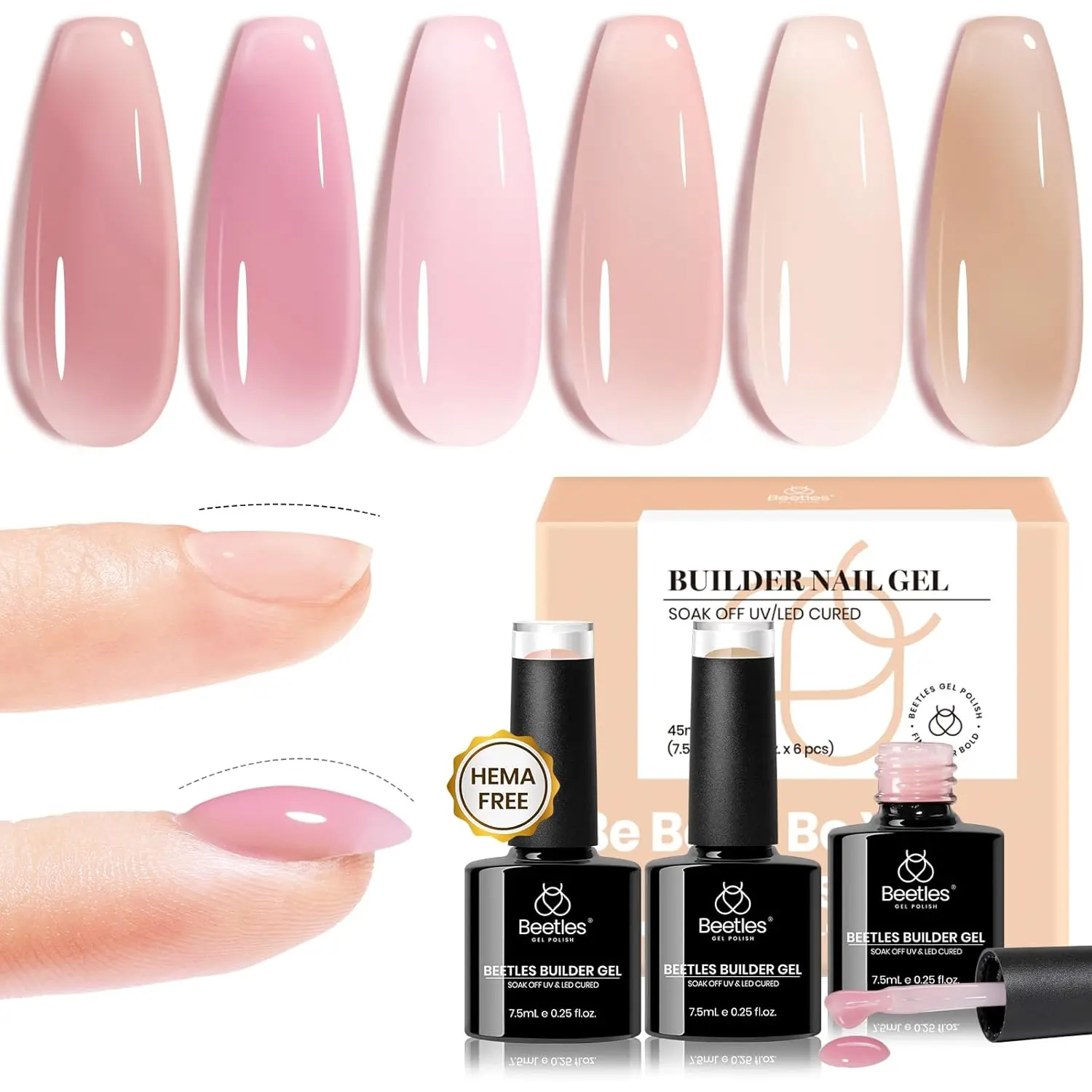 Beetles Hema Free Builder Gel for Nails, Nude Pink Builder Gel for Nail Thickening & Repair, Building Gel Nail Strengthener Extension Gel Gift for Women #Summervibes