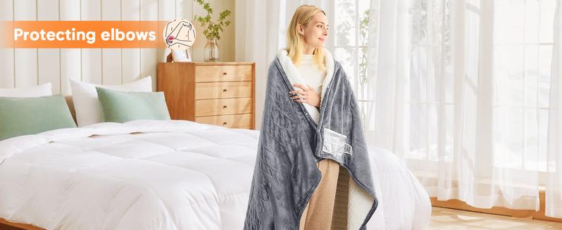 Greenoak Heated Blanket Electric Throw 50"X60", Heating Blanket with 10 Heat Levels 8 Hours Auto-Off,Fleece Soft Christmas Blanket,Gifts for Grandma Seniors Mom, Misty Grey