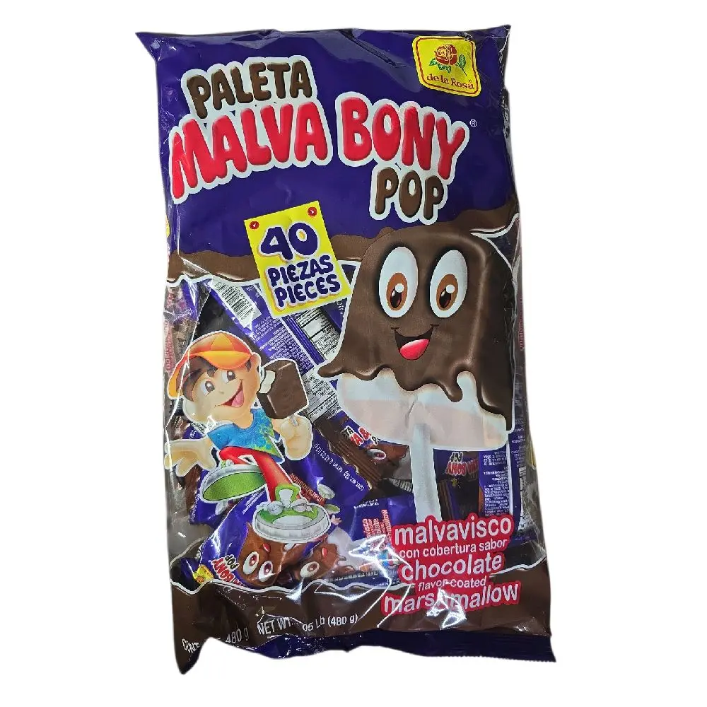 De La Rosa MalvaBony Pop Marshmallow covered with Chocolate 40 pieces net wt 1lb 05-oz (480g)
