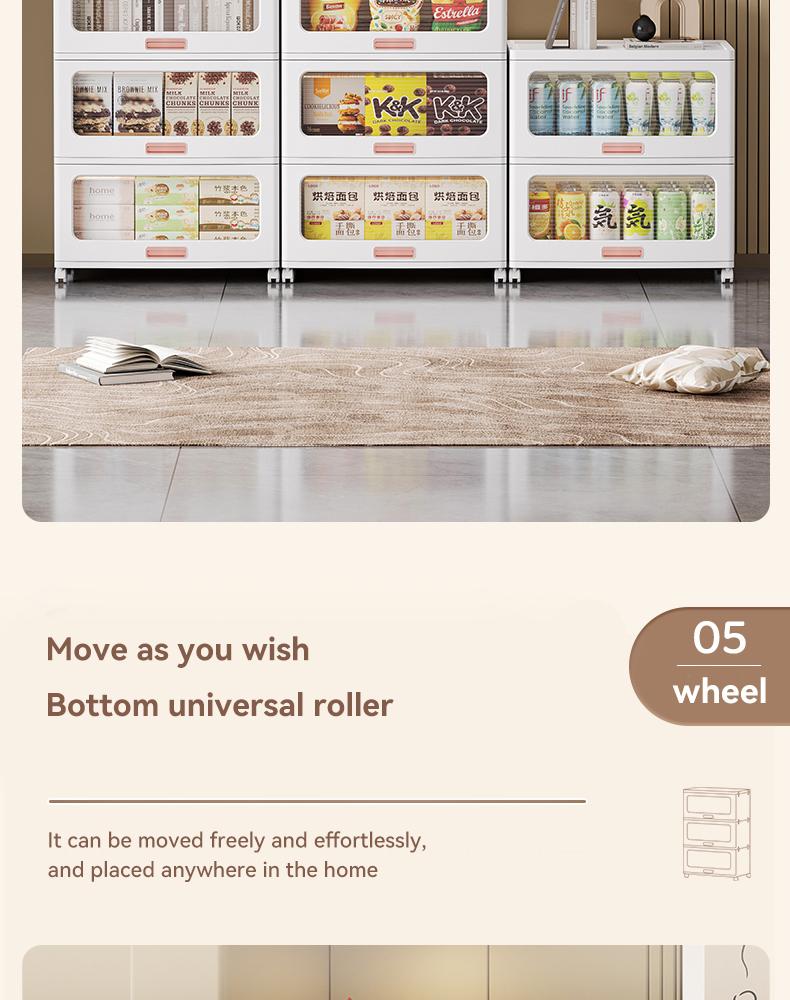 MiAoLi  4Tier Stackable Plastic Storage Cabinet System - Large-Capacity Storage Boxes with Doors and Casters, Space-Saving Folding Home Organization Solution for Bedrooms, Living Rooms, and Kitchens, Easy Assembly