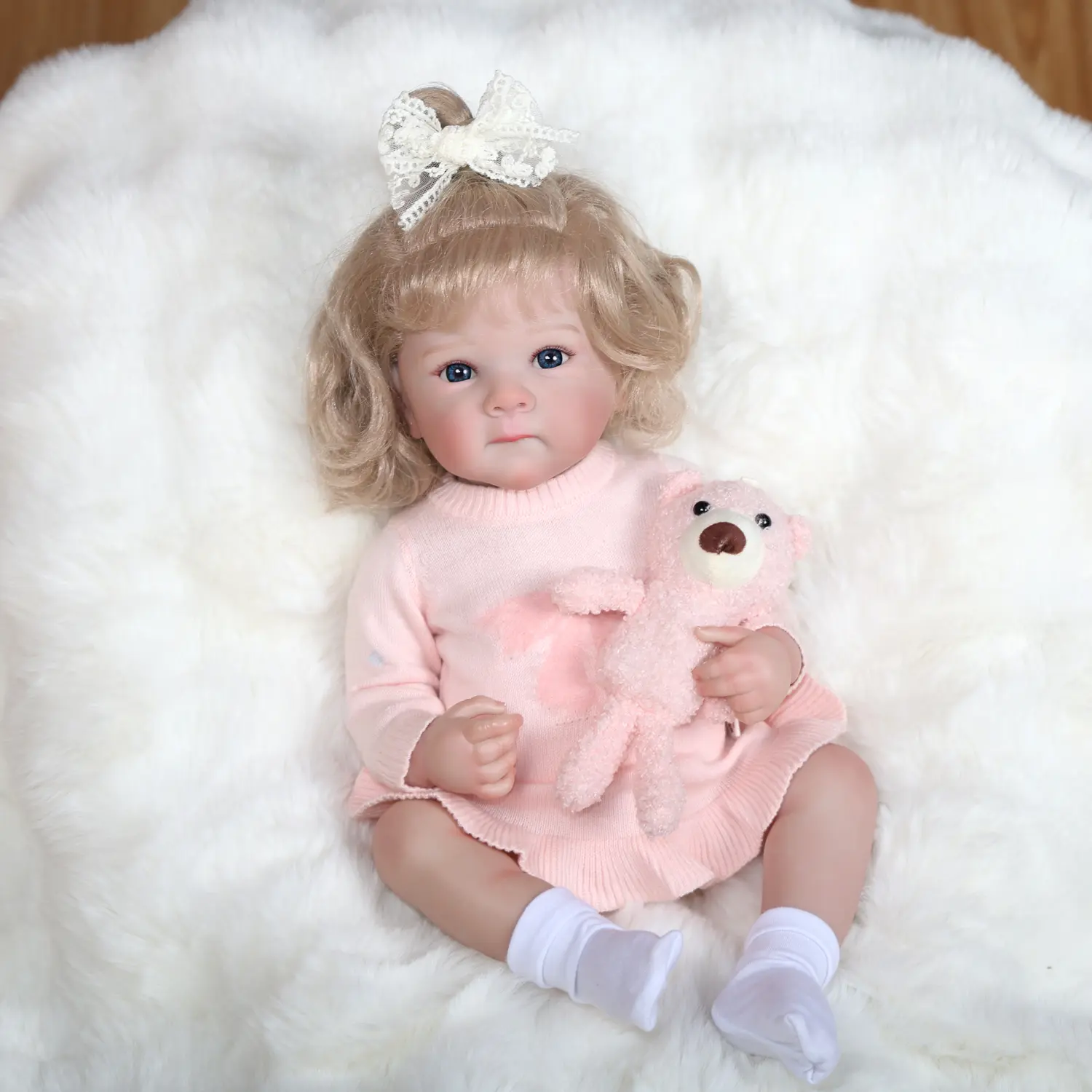 KEIUMI 18-in Soft Full Silicone Vinyl Reborn Baby Girl Doll, CPC Certified Realistic Newborn with Gold Hand-Implant Hair, Dolls Gifts for Birthdays, Christmas