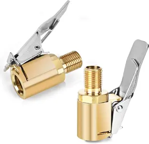 2PCS Brass Locking Tire Air Chuck Adapter Clip-On Air Compressor Tire Inflator Nozzle, Leak-Proof Tire Valve Connector for Car, Bike, Motorcycle, Truck (8mm Hose, 250 PSI)