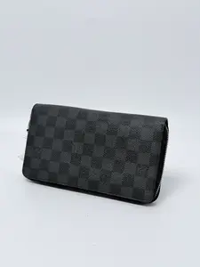 Pre-owned Louis Vuitton leather Small Leather Goods Zippy Vertical Damier Graphite Long Wallet Round Zipper Black JC92LV