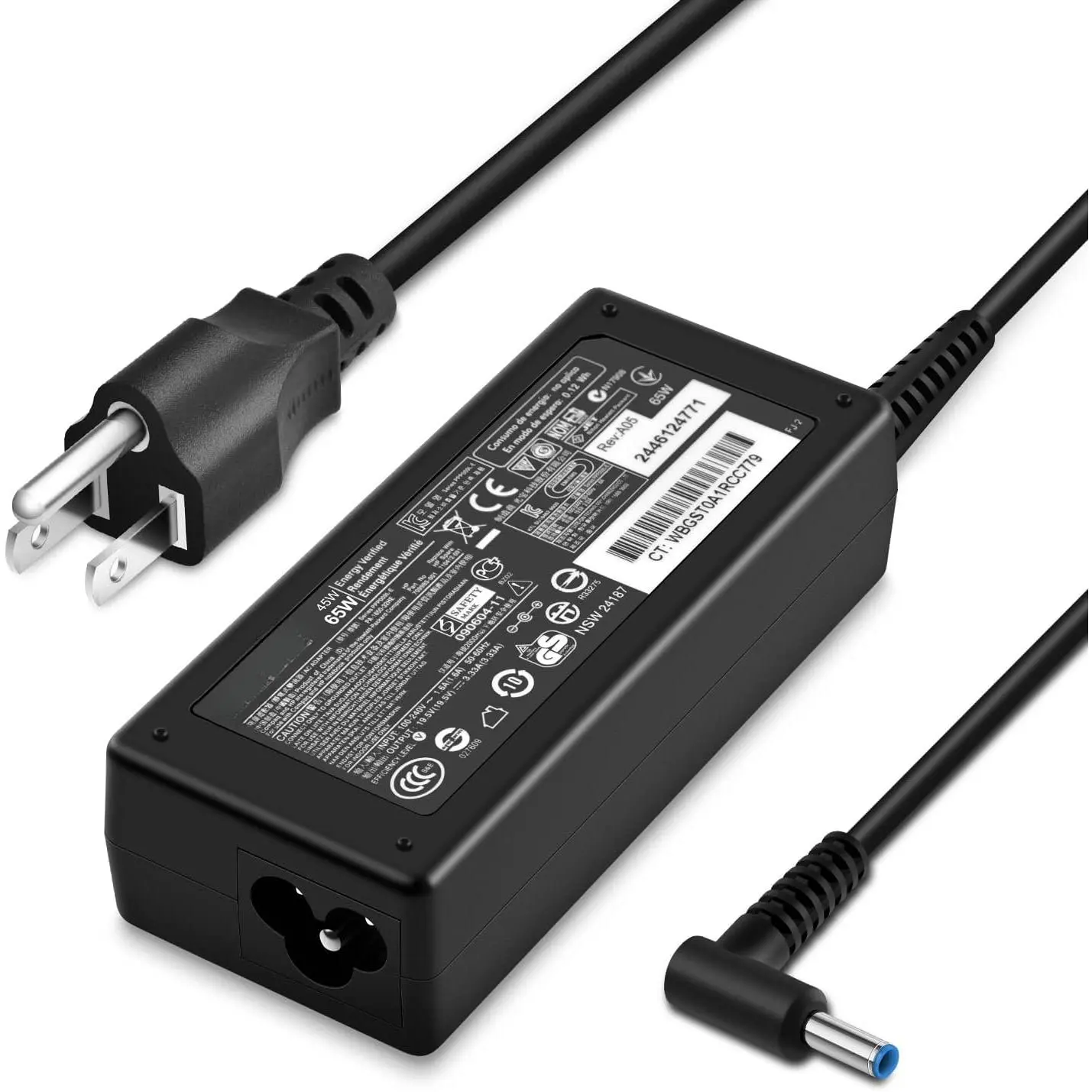 HP 65W-45W Smart Blue Tip Computer Wall Charger for HP Laptops - Pure Copper Wire, 100-240V, 19.5V, 3.33A, 4.5mm Laptop Adapter, Ostrich-Compatible, Computer Charger