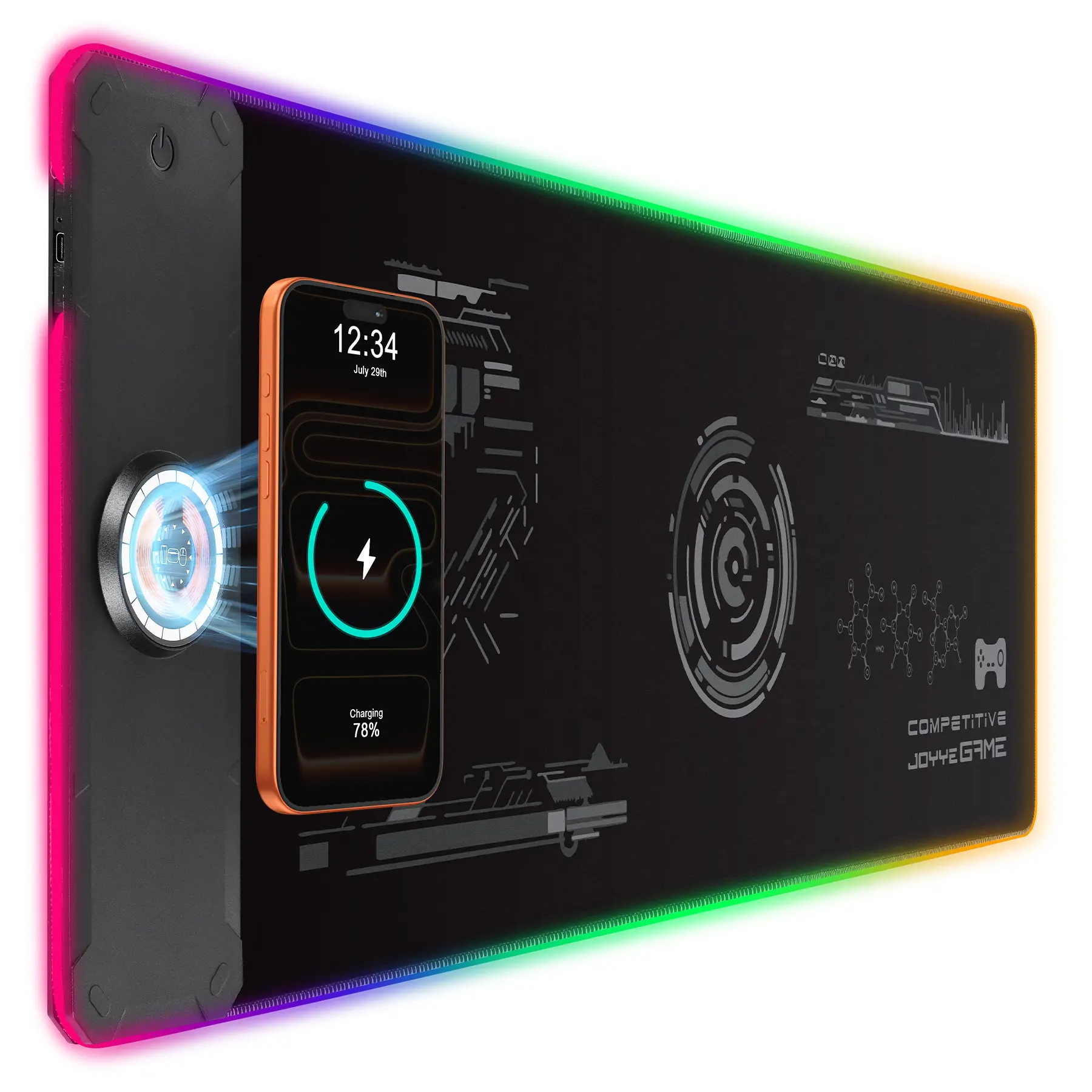 RGB Lights Gaming Mouse Pad - 15W Magnetic Wireless Charge, 15W Fast Charger, 31.5"x11.8" Waterproof Versatile Desk Pad, Power Adapter Included, Gaming Accessories for Home & Office