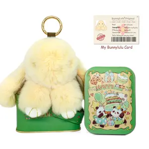 BunnyLulu Handmade Plush Bag Charm Accessory with Designer Tin & Certificate Card, A Palette of Aesthetic Colors, 5.8" Chic Keychain for Handbags & Backpacks, Trendy Easter Fashion Gift